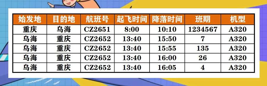 “乌海机场最新时刻表”全面更新